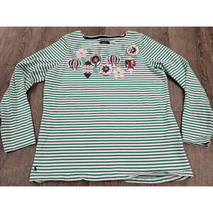 Joules Harbor Luxe Green Stripe Christmas Holiday Ornaments Long Sleeve Shirt L